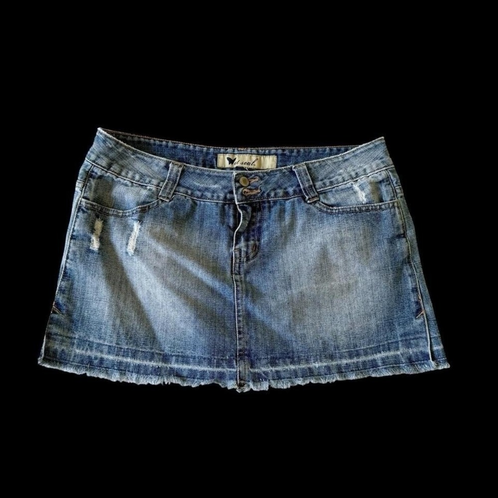Vintage Y2k 2000s Wet Seal Denim Low Rise Mini Skirt Sz 30 Inseam 11.5 Babydoll